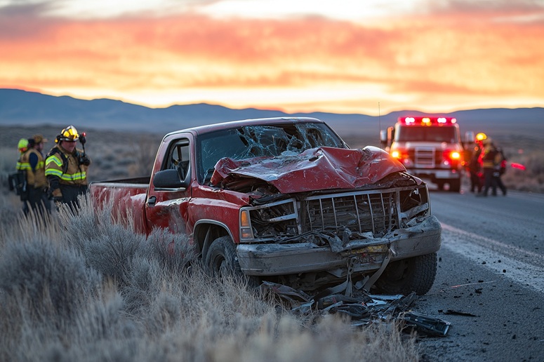 Crashed pickup truck