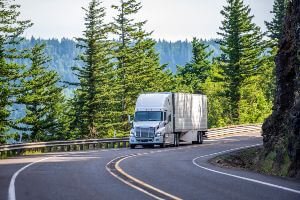 commercial truck turning in forest
