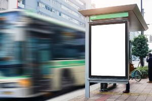 commercial bus at bus stop
