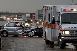 ambulance at car crash site