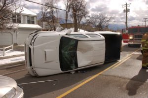 car on its side