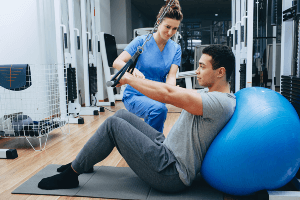 exercising on an inflatable ball