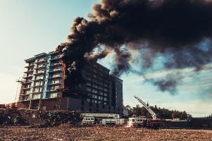 smoke rising from apartment building