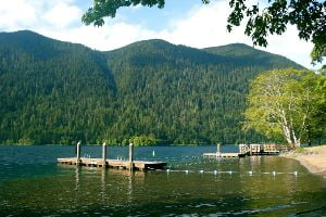lake outside of summer camp by mountain