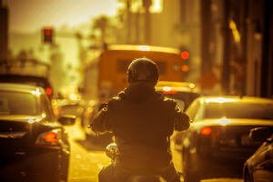 motorcycle rider splitting lanes