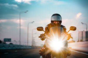 motorcycle with headlight on