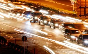 cars in traffic at night