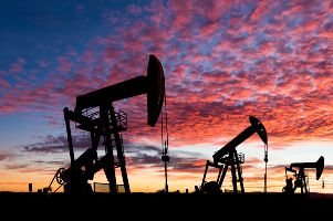 sunset with oil pumps
