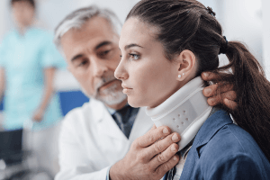 person in a neck brace