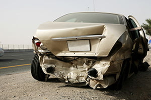 smashed rear end of car