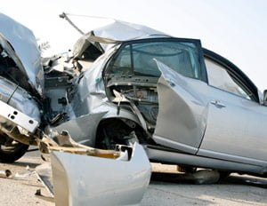 car with crumpled rear end