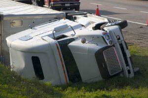 prime mover crashed and on its side