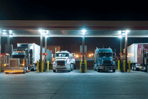 trucks at a service station