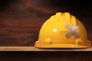 hard hat sitting on shelf