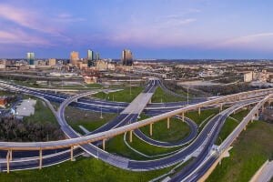 skyline view of Fort Worth, Texas and surrounding highways