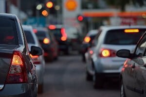 view of heavy traffic, side by side