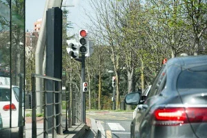 A car at a stop light.