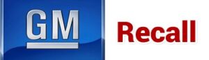 GM logo on a blue background next to the word Recall in red text on a white background.