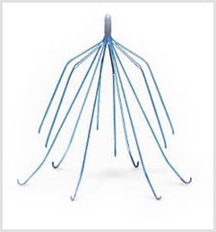 Metal head massager with multiple flexible prongs arranged in a circular pattern, designed for scalp relaxation.